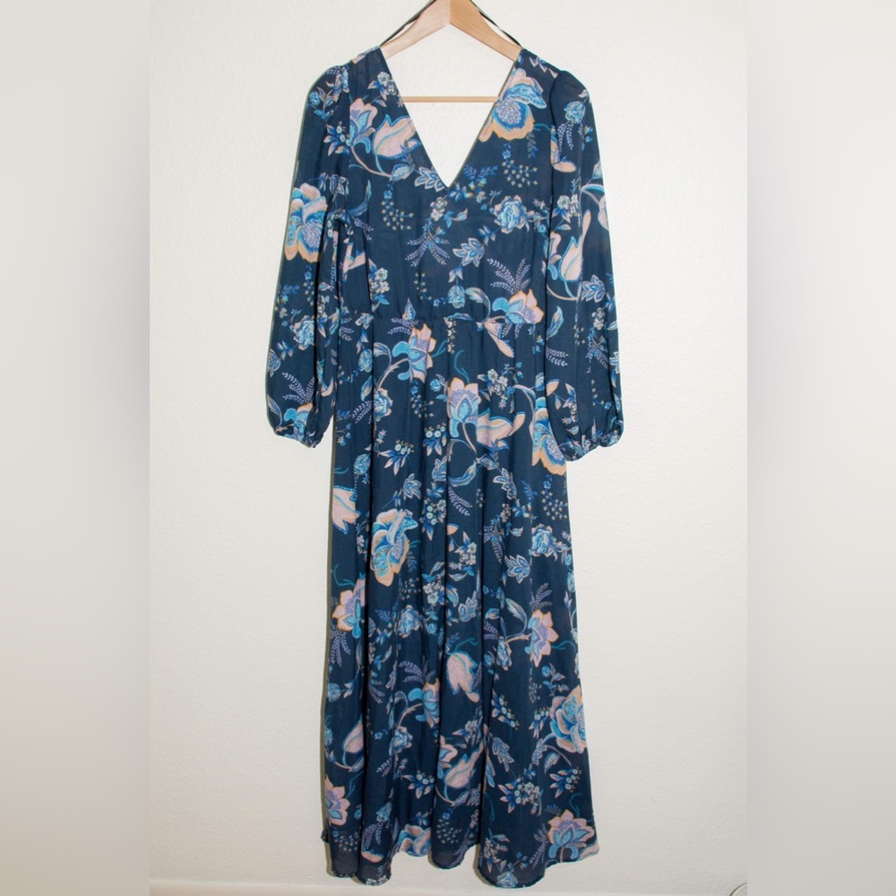 H&M V-Neck Maxi Dress in Dark Blue Floral